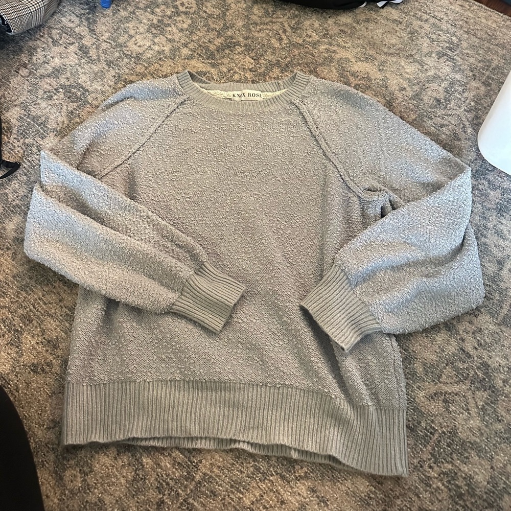 Knox Rose Light Gray Bouclé Crewneck Sweater